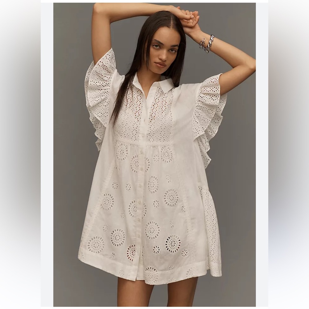 Anthropologie White Eyelet Mini Dress